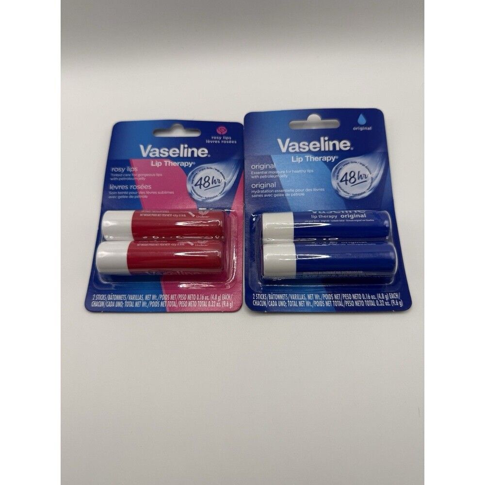 Vaseline Lip Therapy Stick 4 Pack Rosy Lips & Original 48hr Moisture Balm Bundle